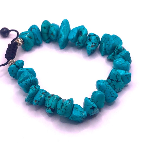 Boho Blue Turquoise Nugget Bead Adjustable Bracelet - Picture 6 of 8